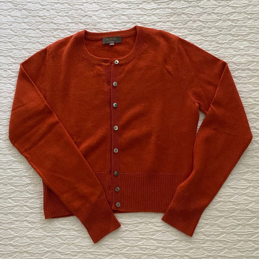 N. Peal Women's Ivy Cropped Cashmere Cardigan in Burnt Orange